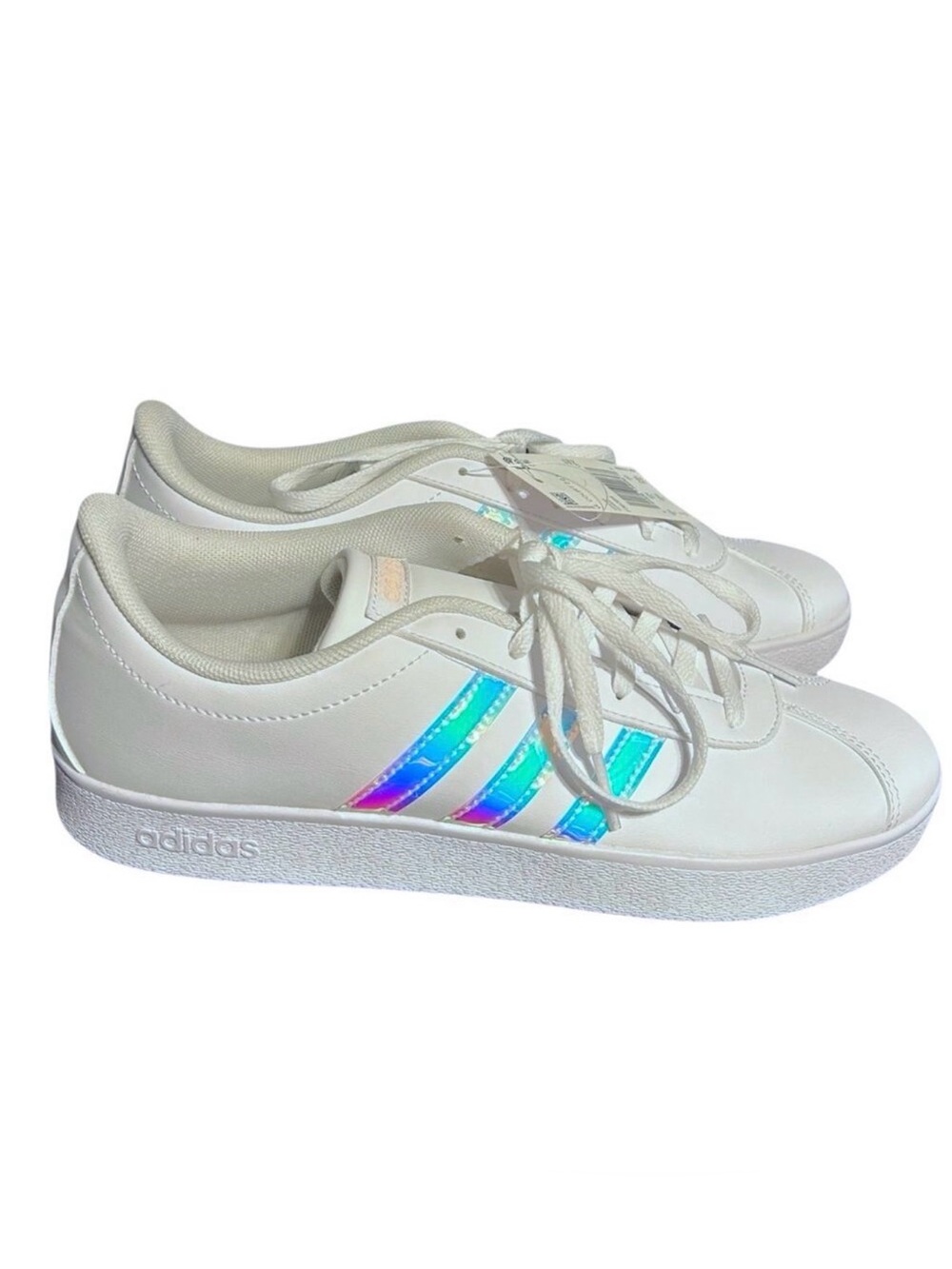 Adidas VL Court 2.0 K Iridescent White Sneakers Kid 7/ Women’s 8.5 F36384 NEW